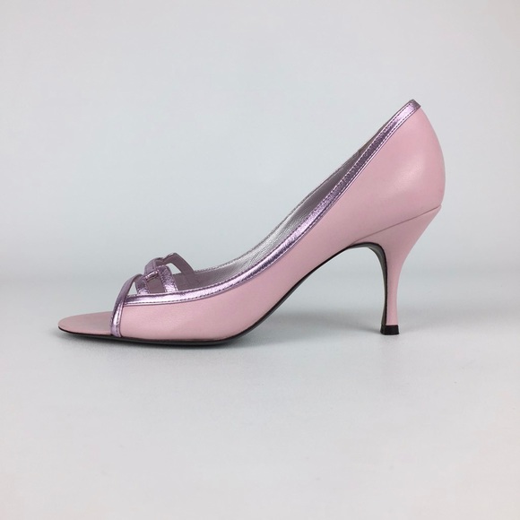 Jean Michel Cazabat Womens Pink Leather Open Toe Pumps Italian 35.5 US 5.5 - Picture 6 of 16